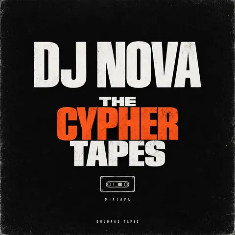 Monochrome + Single Accent style album cover for a fictional album: The Cypher Tapes