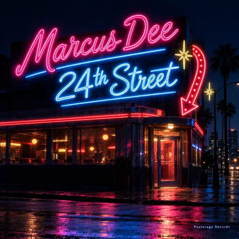 Neon Sign / Diner Americana style album cover for a fictional album: 24th Street