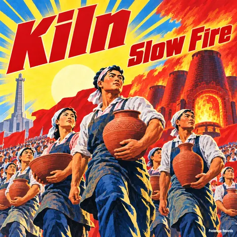 North Korean Propaganda style album cover for a fictional album: Slow Fire