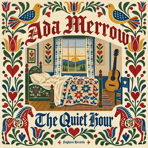 Pennsylvania Dutch / Fraktur style album cover for a fictional album: The Quiet Hour