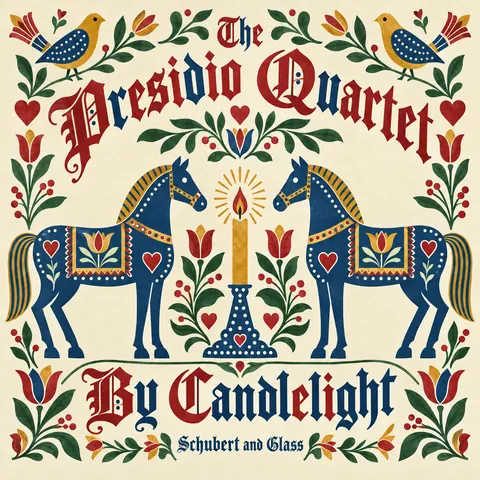 Pennsylvania Dutch / Fraktur style album cover for a fictional album: By Candlelight
