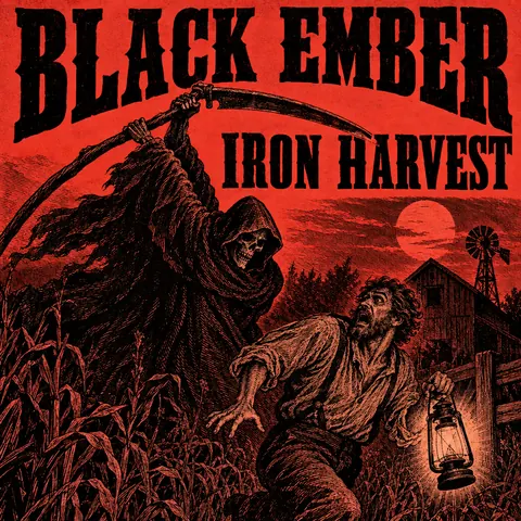 Penny Dreadful / Sensation Novel Cover style album cover for a fictional album: Iron Harvest