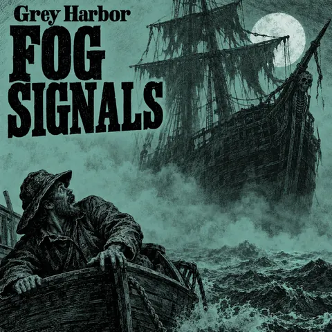 Penny Dreadful / Sensation Novel Cover style album cover for a fictional album: Fog Signals