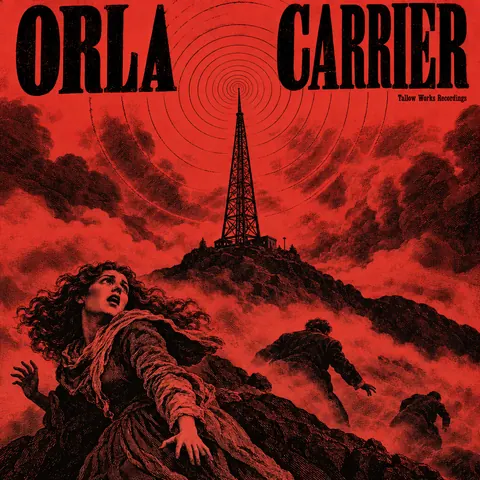 Penny Dreadful / Sensation Novel Cover style album cover for a fictional album: Carrier