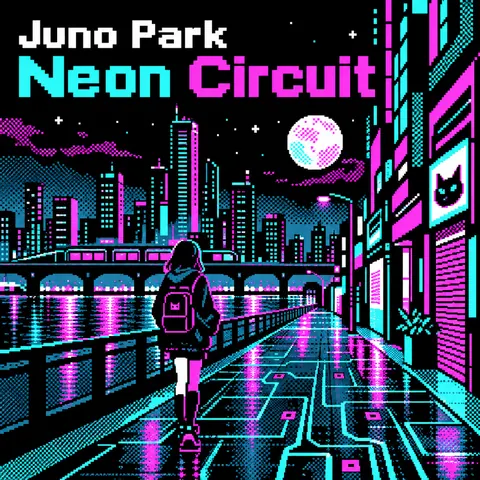 Pixel Art style album cover for a fictional single: Neon Circuit