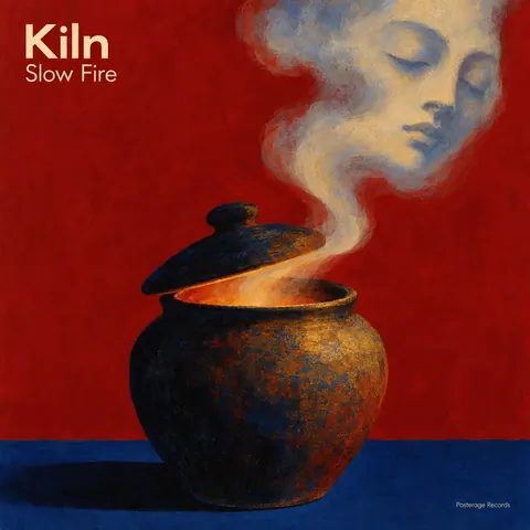 Polish Poster School style album cover for a fictional album: Slow Fire