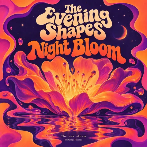 Psychedelic style album cover for a fictional album: Night Bloom