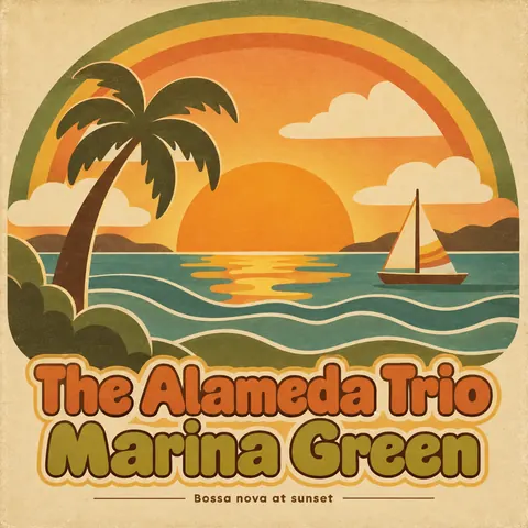 Psychedelic Seventies Corporate style album cover for a fictional album: Marina Green
