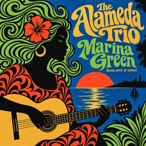 Push Pin Studios style album cover for a fictional album: Marina Green