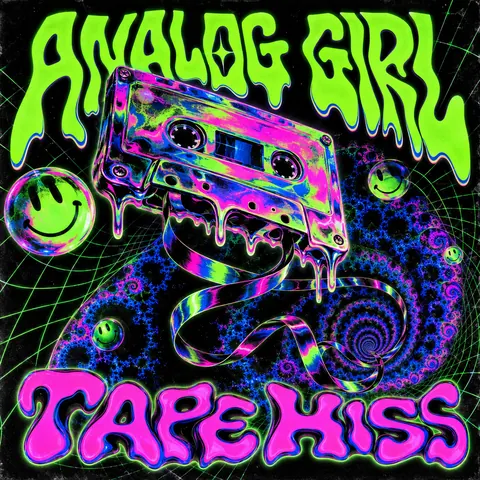 90s Rave / Acid Graphics style album cover for a fictional single: Tape Hiss