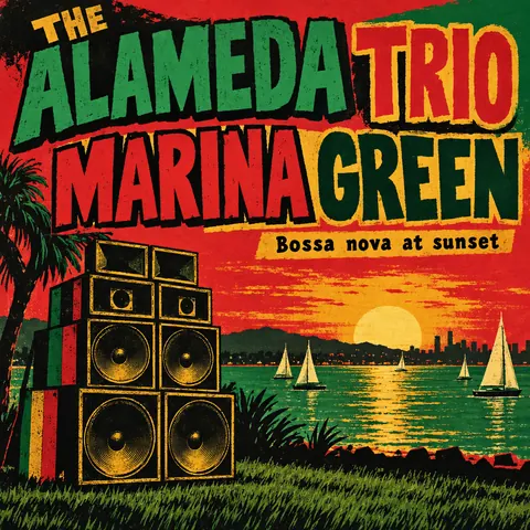 Reggae / Sound System Flyer style album cover for a fictional album: Marina Green