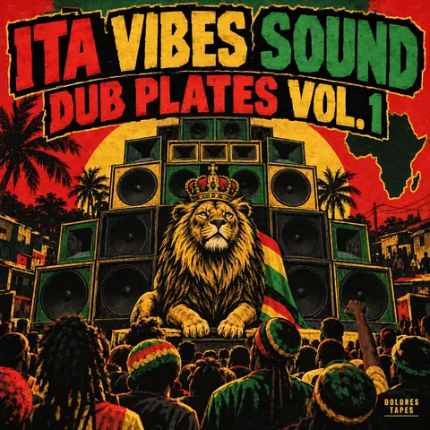 Reggae / Sound System Flyer style album cover for a fictional album: Dub Plates Vol. 1