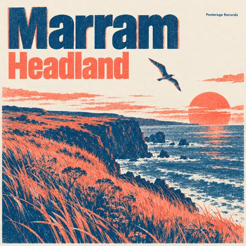 Risograph style album cover for a fictional album: Headland