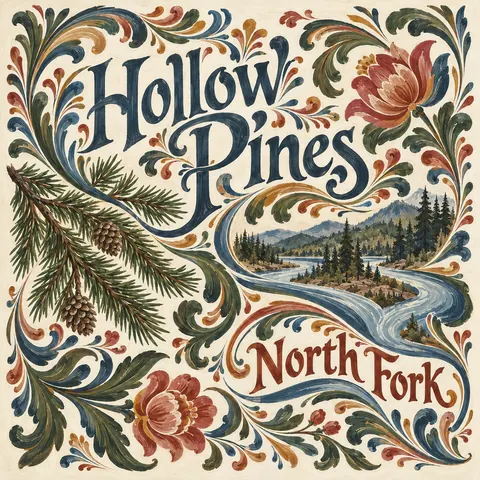 Scandinavian Folk / Rosemaling style album cover for a fictional album: North Fork
