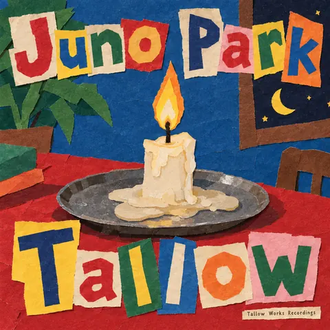 School Cutout Collage style album cover for a fictional album: Tallow