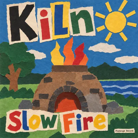 School Cutout Collage style album cover for a fictional album: Slow Fire