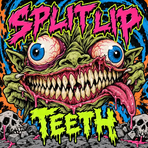 Skateboard / Street Graphics style album cover for a fictional album: Teeth