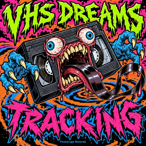 Skateboard / Street Graphics style album cover for a fictional album: Tracking