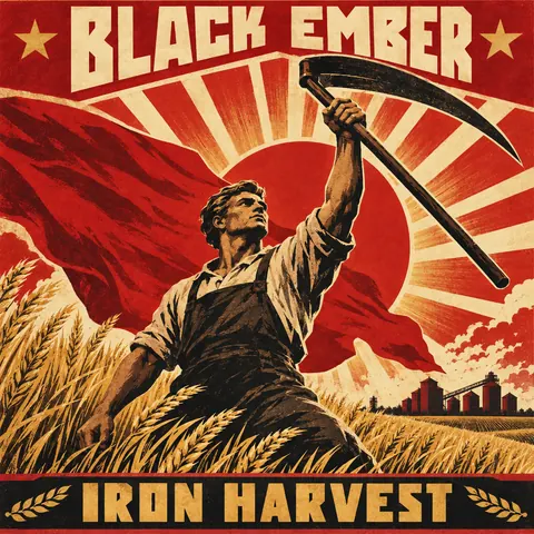 Soviet Propaganda style album cover for a fictional album: Iron Harvest