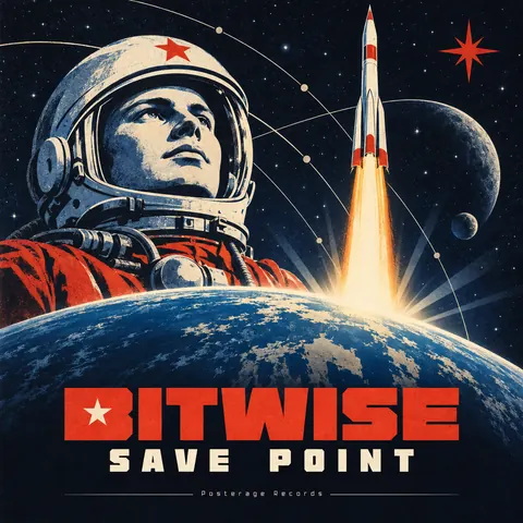 Soviet Space Programme style album cover for a fictional album: Save Point