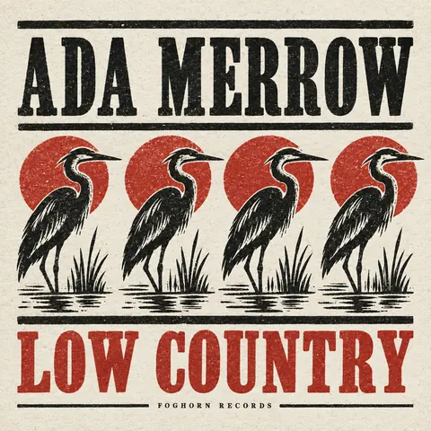 Stamp / Letterpress (Modernised) style album cover for a fictional album: Low Country