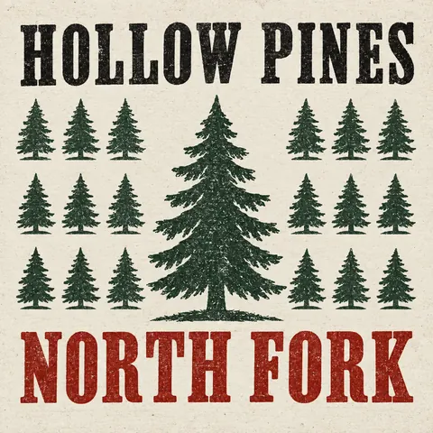 Stamp / Letterpress (Modernised) style album cover for a fictional album: North Fork
