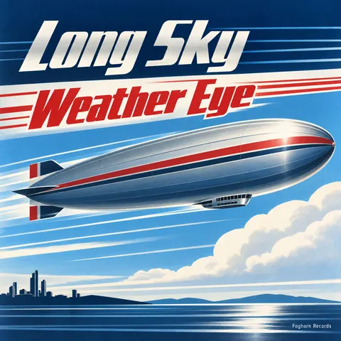 Streamline Moderne style album cover for a fictional album: Weather Eye