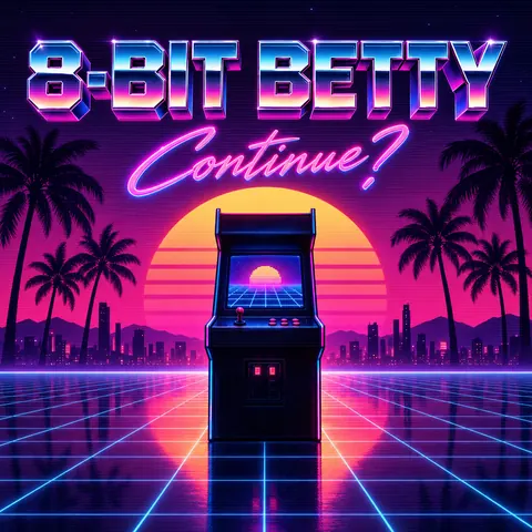 Synthwave / Retrowave style album cover for a fictional single: Continue?