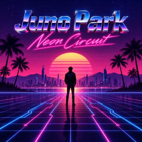 Synthwave / Retrowave style album cover for a fictional single: Neon Circuit