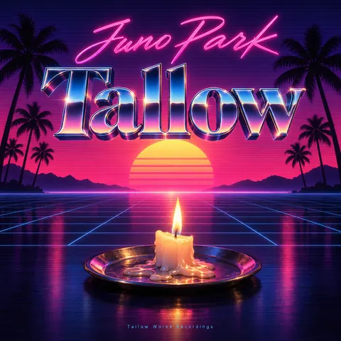 Synthwave / Retrowave style album cover for a fictional album: Tallow