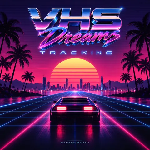 Synthwave / Retrowave style album cover for a fictional album: Tracking