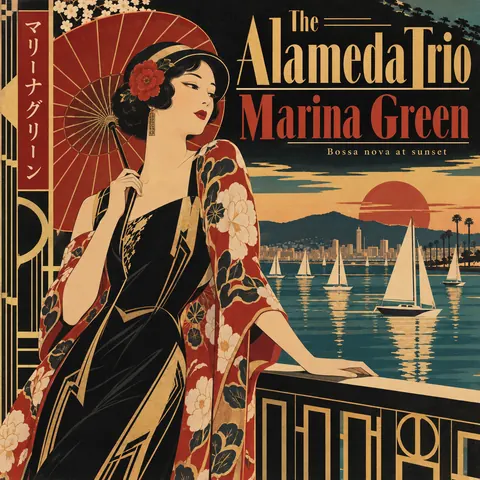 Taisho Modern / Japanese 1920s style album cover for a fictional album: Marina Green