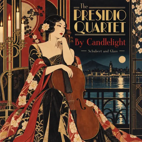 Taisho Modern / Japanese 1920s style album cover for a fictional album: By Candlelight