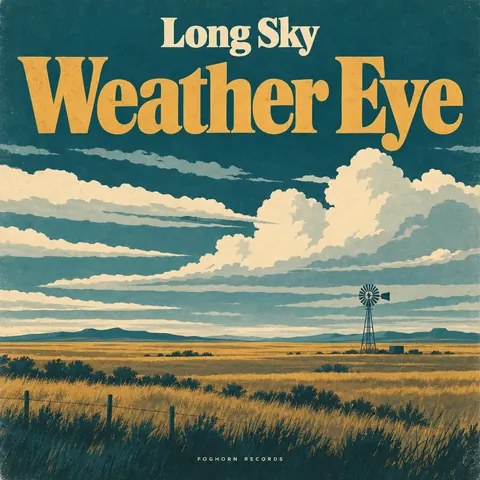 Vintage travel style album cover for a fictional album: Weather Eye