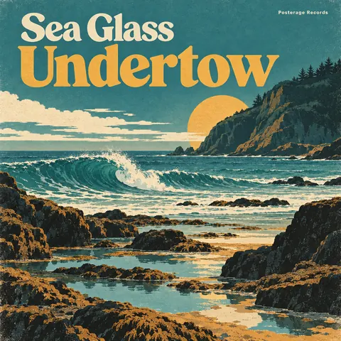 Vintage travel style album cover for a fictional album: Undertow