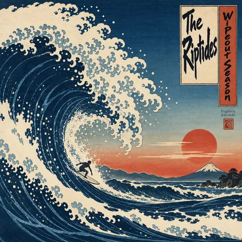 Ukiyo-e / Japanese Woodblock style album cover for a fictional album: Wipeout Season