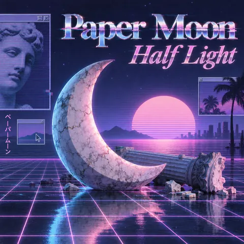 Vaporwave style album cover for a fictional single: Half Light
