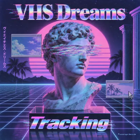 Vaporwave style album cover for a fictional album: Tracking