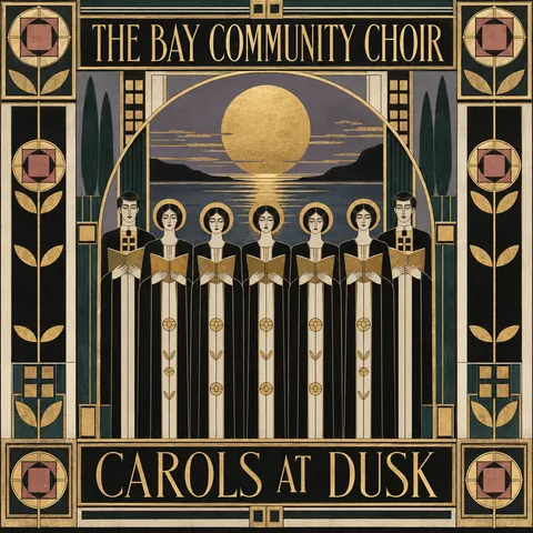 Vienna Secession style album cover for a fictional album: Carols at Dusk
