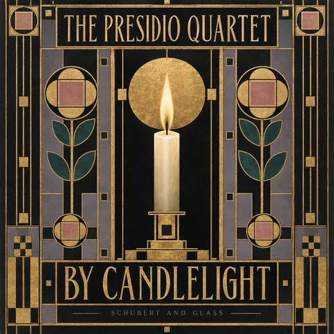 Vienna Secession style album cover for a fictional album: By Candlelight