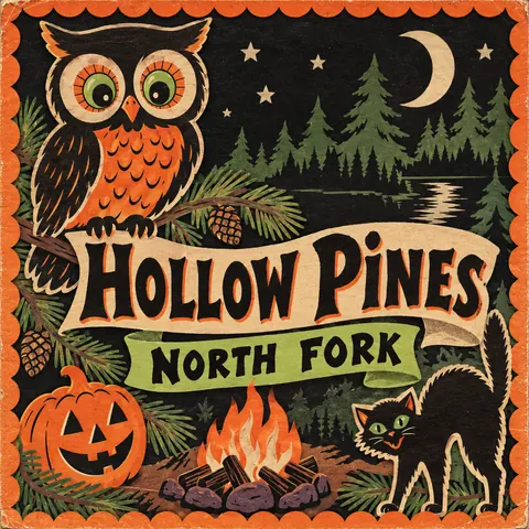 Vintage Halloween style album cover for a fictional album: North Fork