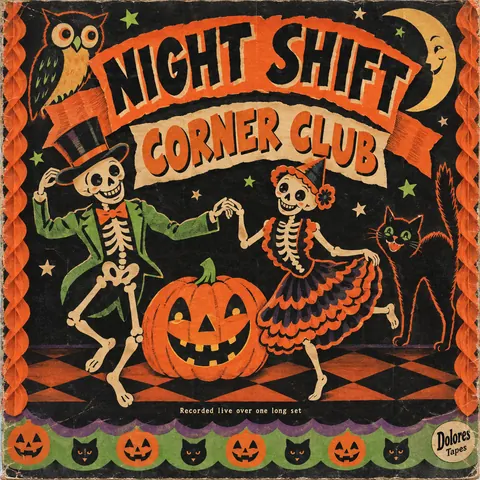 Vintage Halloween style album cover for a fictional album: Corner Club