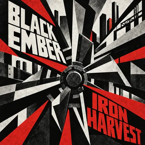 Vorticism style album cover for a fictional album: Iron Harvest