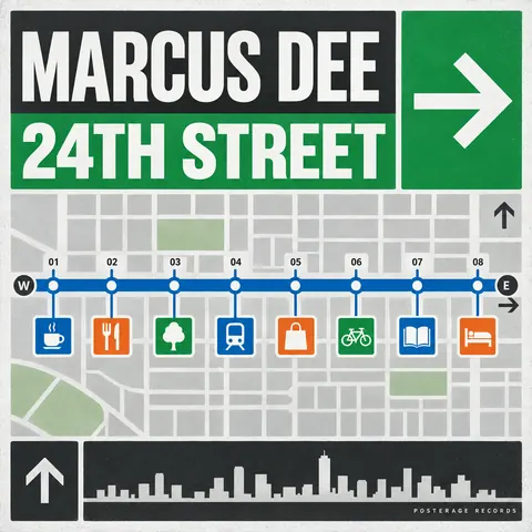 Wayfinding / Signage style album cover for a fictional album: 24th Street
