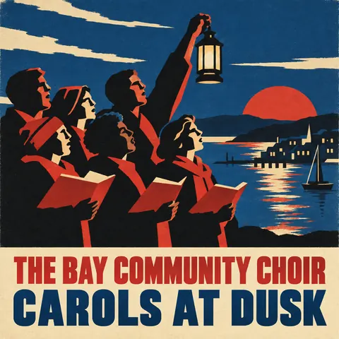 WPA / New Deal style album cover for a fictional album: Carols at Dusk