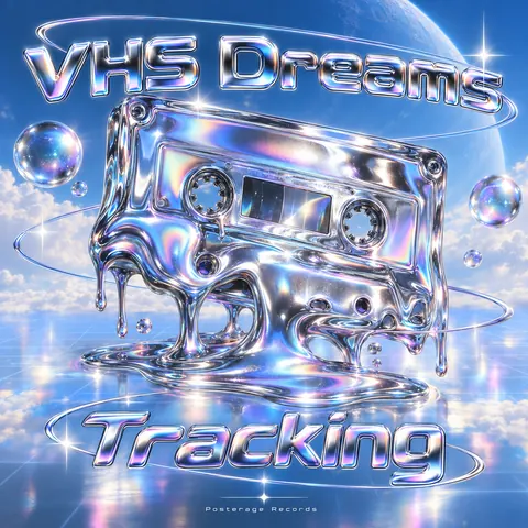 Y2K Chrome style album cover for a fictional album: Tracking