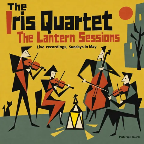 Zagreb School Animation style album cover for a fictional album: The Lantern Sessions