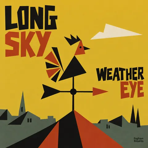 Zagreb School Animation style album cover for a fictional album: Weather Eye