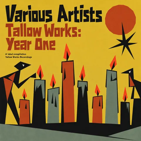 Zagreb School Animation style album cover for a fictional album: Tallow Works: Year One