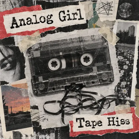 Zine Cut-and-Paste style album cover for a fictional single: Tape Hiss